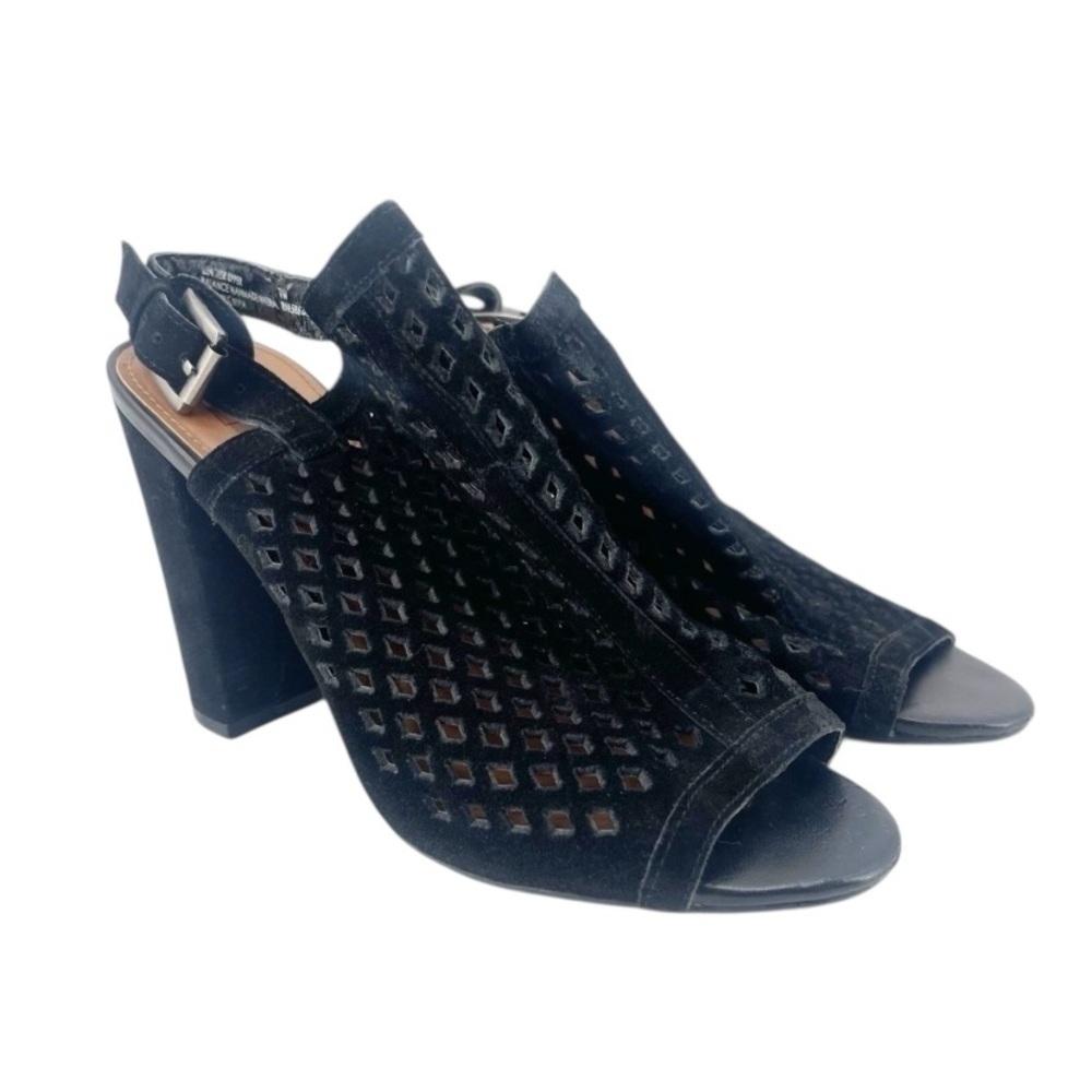 Open Toe Block Heel Lattice Cut Leather Upper 8 M